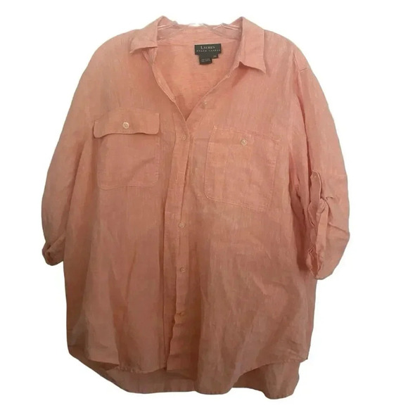 Lauren Ralph Orange 100% Linen Blouse Top Size 2X plus size - Picture 1 of 4